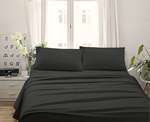 Made in Italy - Capri Komplette Bettwäsche für Kingsize-Bett 4 Stück in Baumwolle – 1 bettlaken + 1 Spannbettlaken 180x200 cm + 2 Kissenbezüge 50x80 cm (Kingsize, Schwarz) von Unbekannt