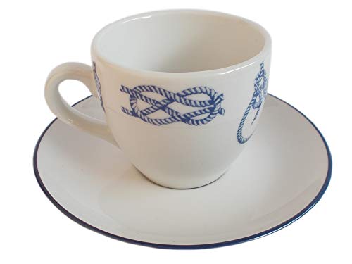 Maritimes Espresso-Set - Unterteller und Espresso-Tasse mit Knoten-Dekor - Keramik Blau Weiß von Unbekannt