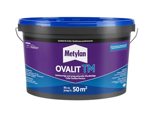 Metylan Ovalit TM, Tapetenkleber pur oder als Zusatz für Tapetenkleister, sehr starker Kleber für schwere Wandbeläge, feuchtigkeits- & nässeunempfindlicher Klebstoff, 1x10kg Eimer (bis zu 50m²) von Metylan