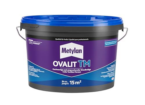 Metylan Ovalit TM, Tapetenkleber pur oder als Zusatz für Tapetenkleister, sehr starker Kleber für schwere Wandbeläge, feuchtigkeits- & nässeunempfindlicher Klebstoff, 1x3kg Eimer (bis zu 12m²) von Metylan