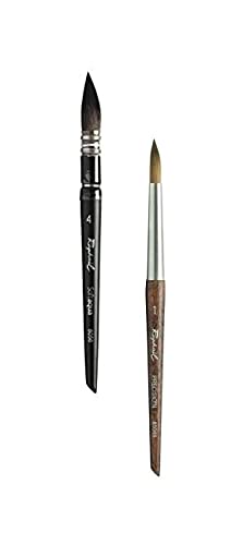 Raphael Mini-Pinsel Lavis Softaqua Serie 8056 Nr. 4 + Mini-Pinsel Raphael Serie 85046 Marderimitat Nr. 1 (Kunstfaser, Schwarz, Braun, Silber) von Raphael