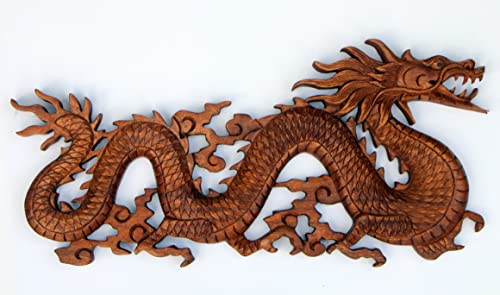 NEU schönes Relief DRACHE Holz Dragon Handarbeit Glücksdrache Rel24 von Wogeka