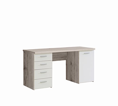 FORTE Net 106 Schreibtisch mit 4 Schubladen und 1 Tür, Holzwerkstoff, Sandeiche + Weiß, 145 x 60 x 76.3 cm von Forte