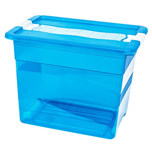 keeeper Aufbewahrungsbox mit Deckel und Schiebeverschluss, 39,5 x 29,5 x 30 cm, 24 l, Cornelia, Blau Transparent von keeeper