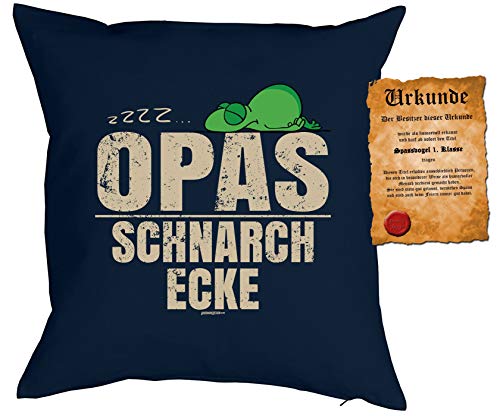 Opa Sprüche Kissen Geschenk - Großvater Geschenk : zzz… Opas Schnarch Ecke - Kissen ohne Füllung + Urkunde - Farbe: Navyblau von Tini - Shirts