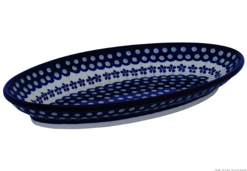 Original Bunzlauer Keramik Servierplatte oval 35.5x20.7x4.4 cm im Dekor 166a von Polmedia Polish Pottery