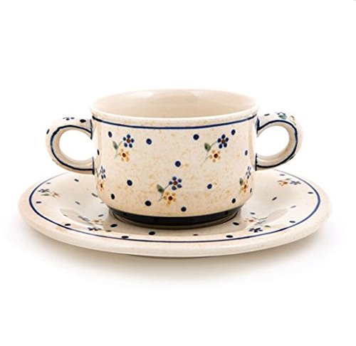 Original Bunzlauer Keramik Suppentasse mit Untertasse (Bouillonschüssel), 0,26 Liter im Dekor 111 von Unbekannt