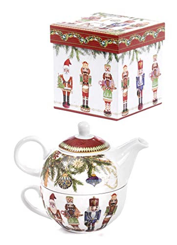 PABEN Set Teekanne + Tasse mit Soldaten Nussknacker Weihnachten 17 cm aus Porzellan mit Farbbox Nàvel von PABEN
