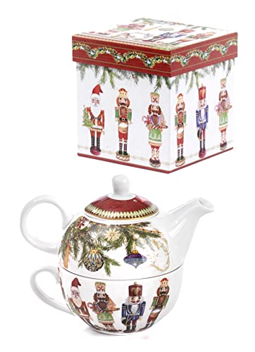 Set Teekanne + Tasse Nussknacker Soldaten Weihnachten 17 cm aus Porzellan mit Color Box Nàvel von PABEN