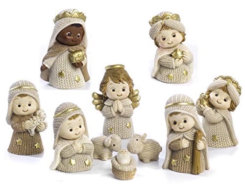 PABEN Weihnachtskrippe Komplettset Kinder aus Kunstharz, 10 Figuren 5,8 cm von PABEN
