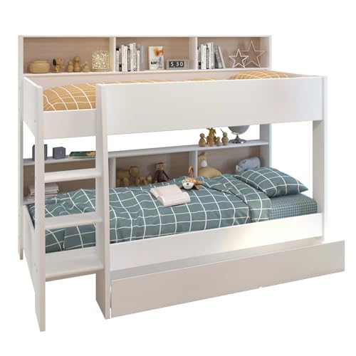 PARISOT Lits superposés enfant - Décor Chene et Blanc Ombre - Sommiers inclus - 2 x 90 x 200 cm - JIM von Unbekannt