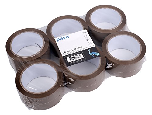 Pavo 8000272 6 Rollen Premium PP Pack-/Klebeband, Low Noise/Leise Abrollend, 66 m, 50 mm, braun von Pavo