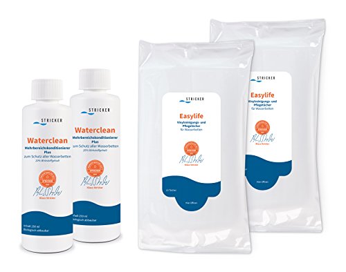 Pflegemittel für Wasserbetten. Conditioner Waterclean 2 x 250ml und Vinylreinigungstücher Easylife 2 x 15 Stück Wasserbett Pflegeset von STRICKER