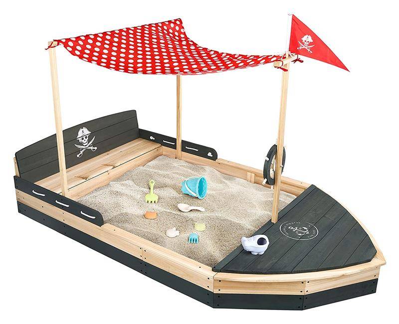 Piratenschiff Sandkasten Boot Sandkiste Sandbox Mit Sonnensegel 2m Lang Holz  B-Ware von Unbekannt
