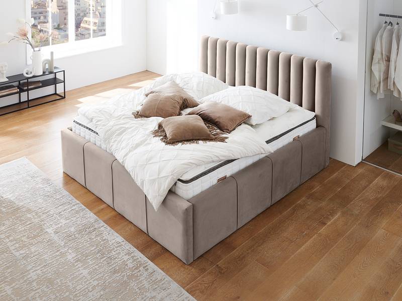 Polsterbett Großer Stauraum 140x200 Cm Taupe Bett Samt Matt Ohne Matratze B-Ware von Unbekannt