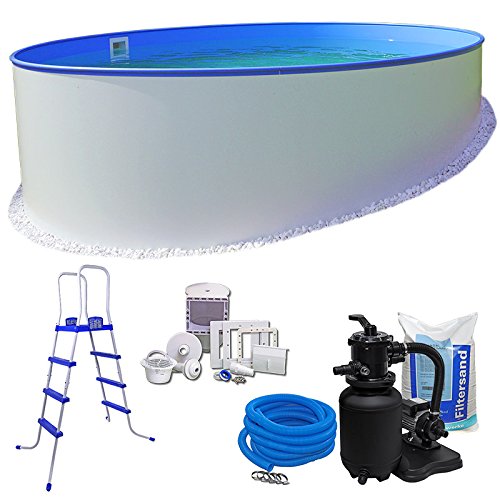 Pool-Set KOMFORT Ø 3,50 x 1,20 m rund - 0,6mm Stahlmantel + 0,6mm Innenhülle (blau) mit Einhängebiese - inkl. Einstiegsleiter, Schlauch-Set, hochwertiger 3,6 m³/h Sandfilter, 25 kg Sand, Skimmer-SET, etc. von Unbekannt