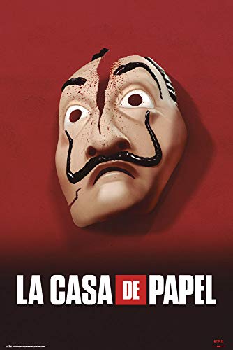 Grupo Erik Haus des Geldes Poster - Kunstdruck Maske - Deko Wohnzimmer oder Deko Schlafzimmer - Deko Wohnzimmer - Größe : 61 x 91 - Offizielle Lizenz - La Casa de Papel Fanartikel von Grupo Erik