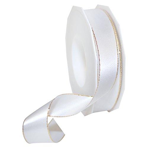 Präsent - BROADWAY Dekorationsband - weiss/gold - 25-m-Rolle 25 mm von Morex Ribbon