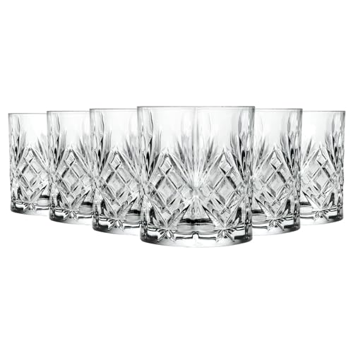 RCR 6x 240ml Melodia Whiskygläser - Glas Schneiden Whiskey Rum Wodka Gin Scotch Altmodisch Cocktail Trinken Becher Geschenkset Crystal von RCR