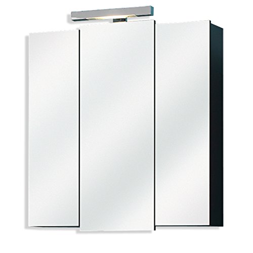 Pelipal Badezimmer-Spiegelschrank; 311 in Grau-Anthrazit Glanz mit LED-Beleuchtung, 68 cm breit | Badschrank; mit 3D-Spiegel, 3 Türen und 6 Einlegeböden von Pelipal