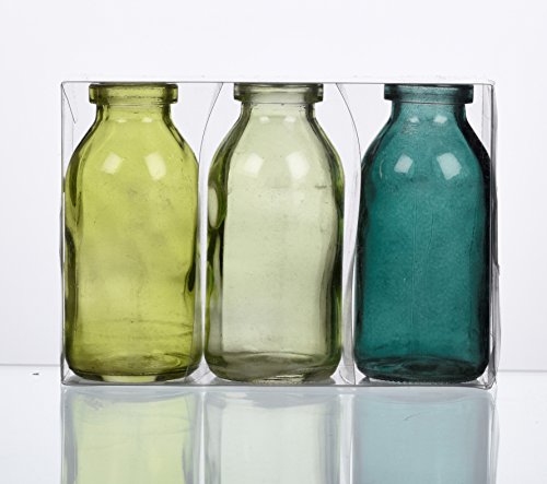 Unbekannt Sandra Rich. Glas VASE Bottle klein. 3 kleine Flaschen ca 10,5 x 5 cm. Petrol - GRÜN. 1165-10-51 von Unbekannt