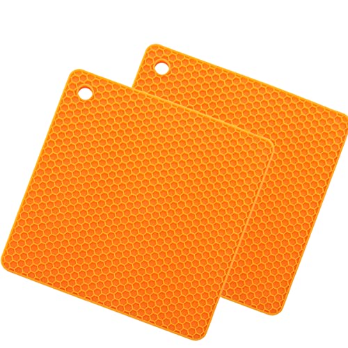 SCF2017 2 x quadratische Silikon-Untersetzer, rutschfest, hitzebeständig, Untersetzer, kleine Tischsets Topflappen (orange) von Unbekannt