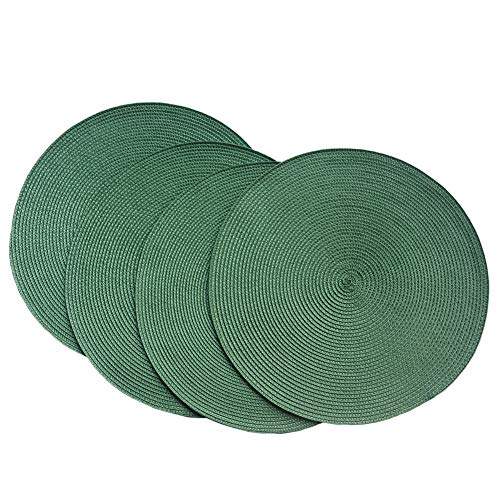 SCF2017 Runde gewebte Kunststoff-Tischsets, 38 cm, stilvolle und praktische Esstisch-Matten, 4er-Set, Dunkelgrün von SCF2017