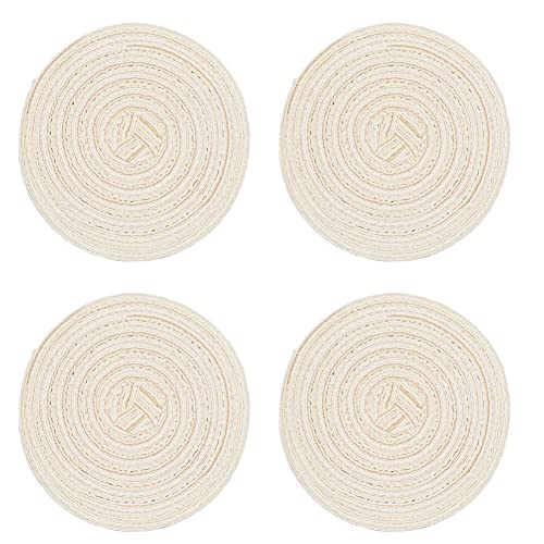 SCF2017 Set mit 4 runden gewebten Baumwoll-Garn-Untersetzern für Getränke-Matten, 11 cm, kleine niedliche Tischsets (beige) von Unbekannt