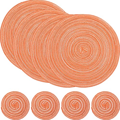 SCF2017 Set mit 4 runden gewebten Baumwoll-Tischsets, Tischunterlage Esstisch, hitzebeständig, waschbar, 30 cm Tischsets und 11 cm Untersetzer, Orange von SCF2017