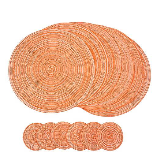 SCF2017 Set mit 6 runden Tischsets aus gewebter Baumwolle, hitzebeständig, waschbar, 36 cm Tischsets und 11 cm Untersetzer, Orange von Unbekannt