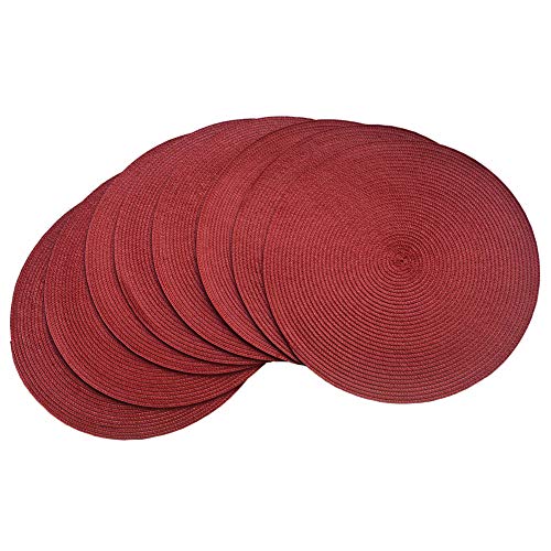 SCF2017 Runde gewebte Kunststoff-Tischsets, 38 cm, stilvolle und praktische Esstisch-Matten, 8 Stück, Dunkelrot von SCF2017