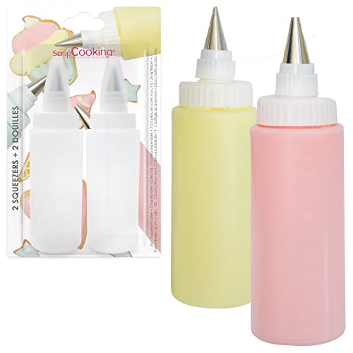 ScrapCooking - 2 Stück Squeeze Flasche mit Tüllen 185 ml - Quetschflasche für Glasuren, Dekoration - Kuchen, Kekse, Desserts - Schokoladensauce - Spritzflasche Lebensmittelechter Kunststoff - 5165 von ScrapCooking