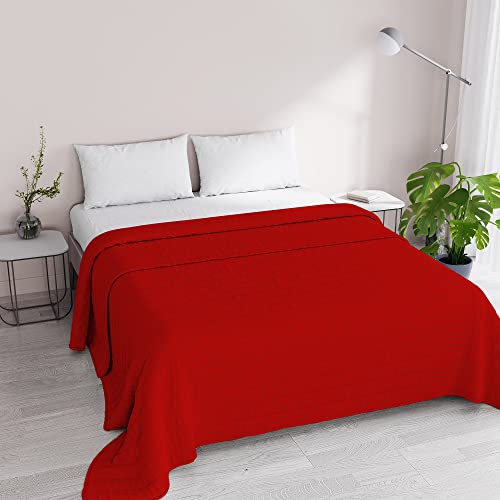 Satin Stripes Sommer Steppdecke, Polyester, Rot, 260x250 cm von Italian Bed Linen