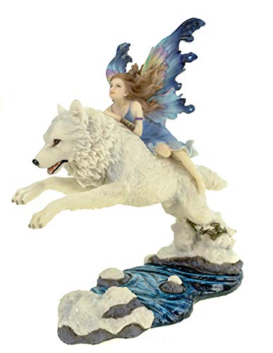 Schmetterlings Elfe reitet auf Wolf - Free Spirit - Deko Figur Fantasy von Unbekannt