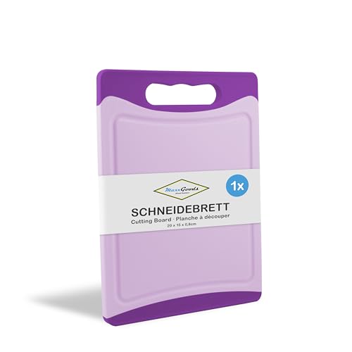 MaxxGoods Schneidebrett Kunststoff mit Saftrille & Griff - Antibakteriell - Frühstücksbrett, Kunststoffbrett beidseitig verwendbar, Spülmaschinenfest - Violett, 20x15x0,8cm von MaxxGoods
