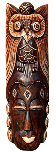 Schöne 50 cm Eule Holz Maske Owl Afrika Wandmaske Handarbeit Bali Maske84 