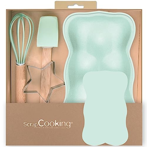 ScrapCooking 1139 – Backset Bär, Marshmallows für Kinder – Geschenkset 4 Utensilien: Schneebesen Löffel Form & Schneider – Holz Silikon & Weißblech von ScrapCooking