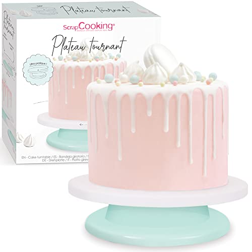 ScrapCooking Tortenplatte Mit fuß-Ø 28 cm Stand, 360° Drehteller Dekoration von Kuchen, Torten, Desserts und Cake Design, Kuchenplatte Drehbar, Weiß & Wassergrün, 5204, PP geeignet, Mehrfarbig von ScrapCooking