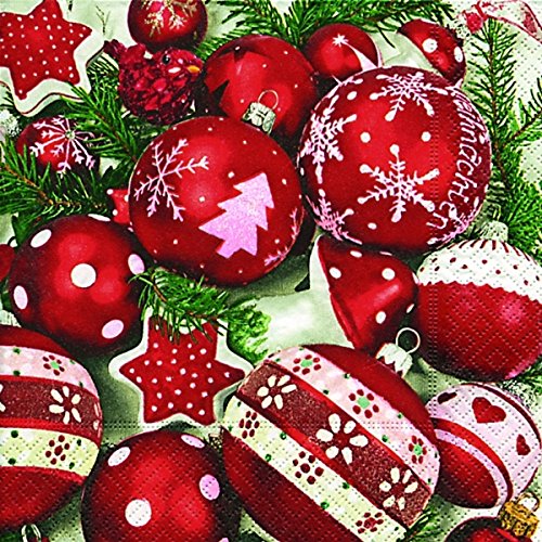 Unbekannt Servietten 20 St. 33x33cm. Weihnacht, Christbaumkugeln rot weiß/Snow White IN RED von Unbekannt