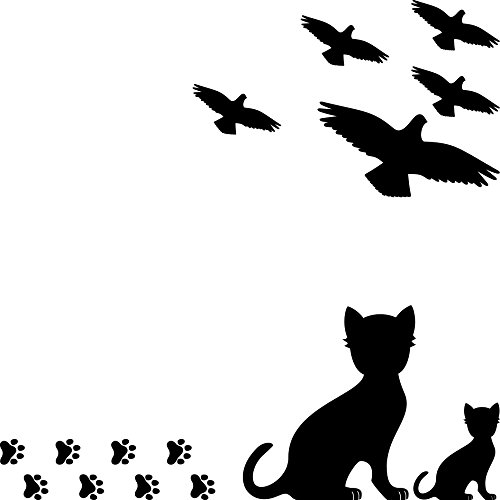 Set 15 Teile Vogel Vögel Katze Katzen Pfötchen Aufkleber die cut Tattoo Warnvögel Fenster Schutz gegen Vogelschlag Deko Folie (schwarz) von Unbekannt