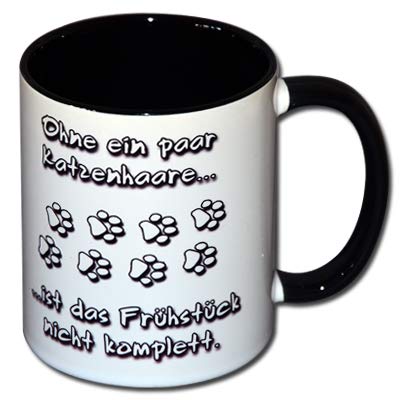 Spruchtasse Funtasse Tasse mit Aufdruck "Ohne ein paar Katzenhaare ... ... ist das Frühstück nicht komplett." von Unbekannt