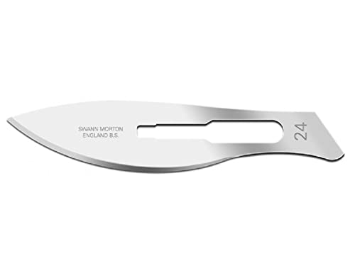 Swann-Morton - Sterile Klingen aus Kohlenstoffstahl zum Einmalgebrauch, Nr. 24, 100 Klingen in einzelnen Verpackungen aus Metallfolie. von Swann-Morton