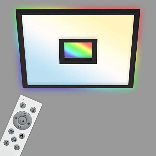 TELEFUNKEN - LED Panel, LED Deckenleuchte, Deckenlampe dimmbar, inkl. Fernbedienung, RGB-Innenbereich und -Backlight, 24 Watt, 2200lm, Timerfunktion, 445x445x63mm (LxBxH) 319405TF Schwarz von TELEFUNKEN