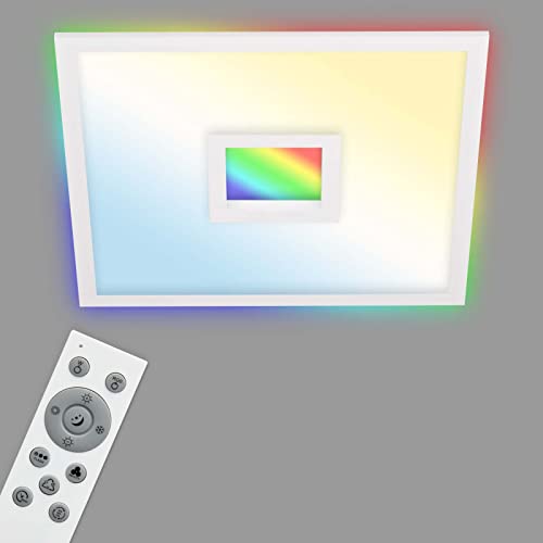 Telefunken - LED Panel, LED Deckenleuchte, Deckenlampe dimmbar, inkl. Fernbedienung, RGB-Innenbereich und -Backlight, 24 Watt, 2200lm, Timerfunktion, 445x445x63mm (LxBxH) 319406TF Weiß von TELEFUNKEN