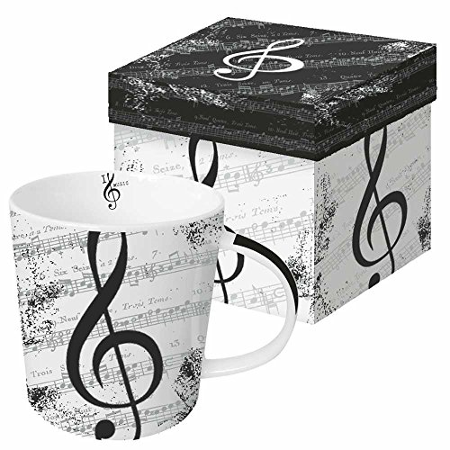 Paperproducts Design Dekorative Tasse aus Knochenporzellan, Geschenkbox, Tischdekoration für heiße und kalte Getränke, Tee, künstlerische Designs, dekorierte Tassen, 383 ml, I Love Music Design von Paperproducts Design