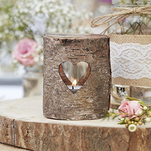 Teelicht-Halter/Teelicht-Glas/Windlicht rustikal mit Holz - Hochzeits-Deko/Tisch-Dekoration Vintage Hochzeit Geburtstag Kerzen Teelichter Kerzen-Ständer (1 Windlicht) von Unbekannt