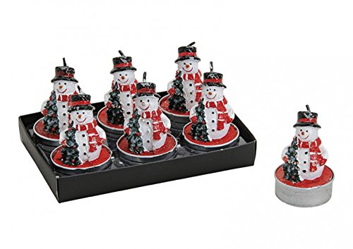 Unbekannt Teelicht Weihnacht Schneemann weiß rot schwarz 6er Set ca. 7 x 4 cm in Geschenkbox Pappe von Unbekannt