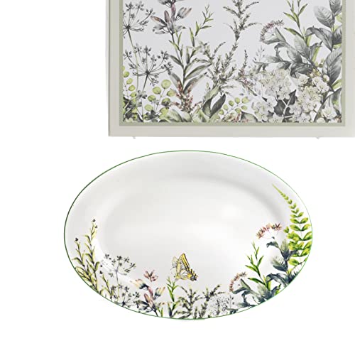 Teller Tablett oval mit Dekoration für Pflanzen Serie Wild Flowers 35 cm aus Porzellan Nàvel mit Geschenkbox von PABEN
