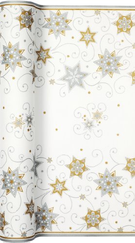 Tischläufer Rolle Stars and Swirls silver – Sterne & Wirbel silber/Airlaid/Tischband/Weihnachten 40cm x 4,90m von Unbekannt