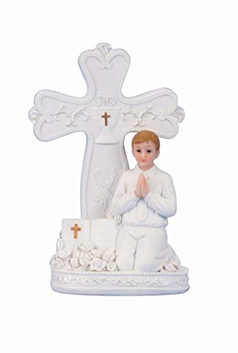 Tortenaufsatz Tortenfigur Dekofigur Kommunionkind Konfirmationskind 20 x 13 cm Junge Kreuz weiß von Unbekannt